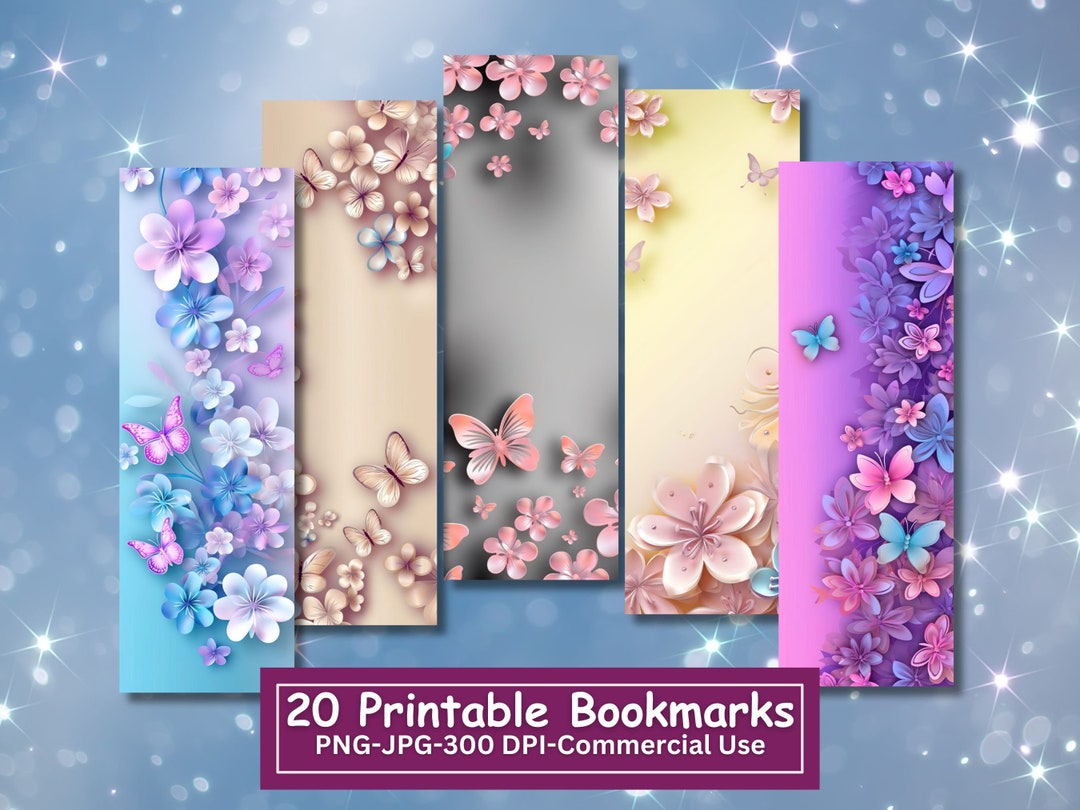 Floral Butterfly Bookmarks: 20 Piece Printable Set (PNG/JPG) - Etsy