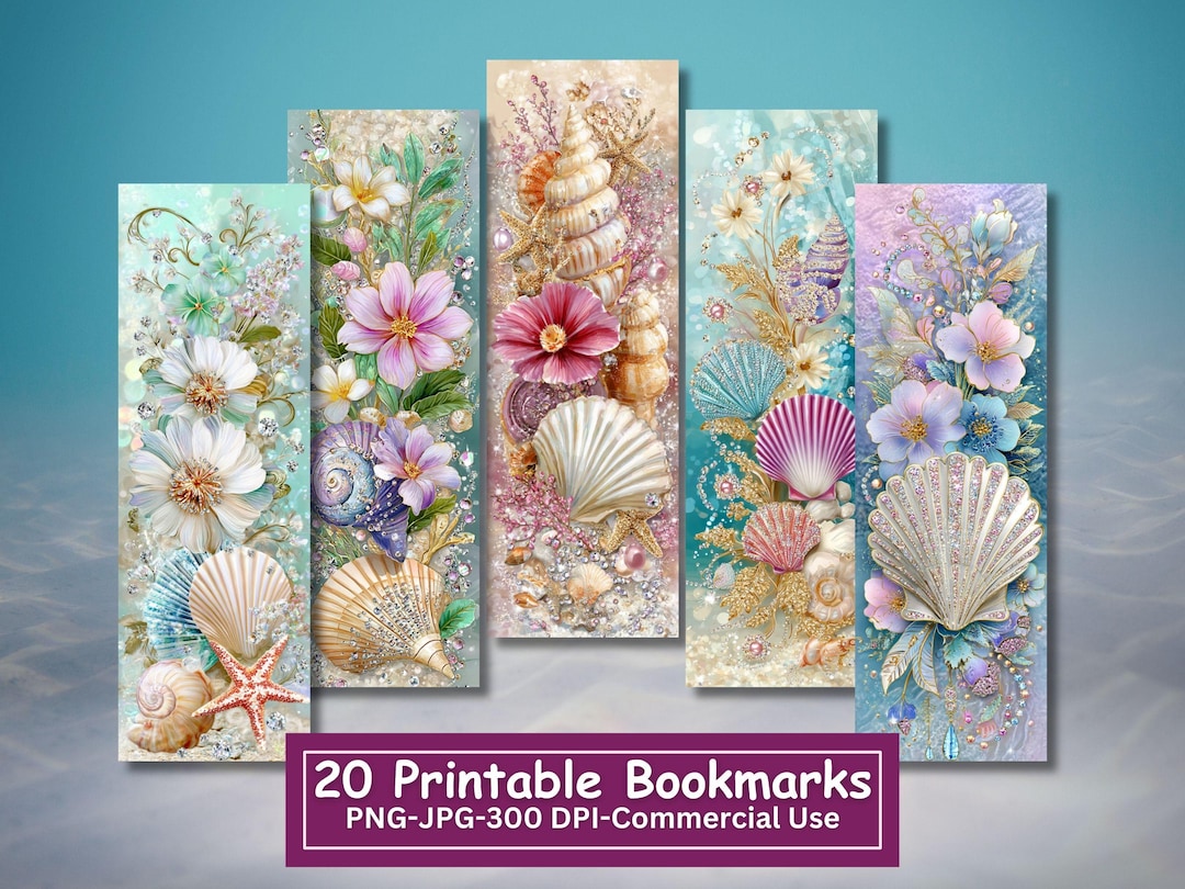 Bejeweled Shells Printable Bookmark Bundle, Underwater Seashell ...
