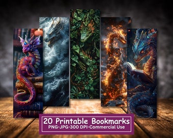 Fantasy Dragons Printable Bookmarks Bundle, Set Of 20 PNG/JPG,  Sublimation, Cricut, Silhouette Print And Cut
