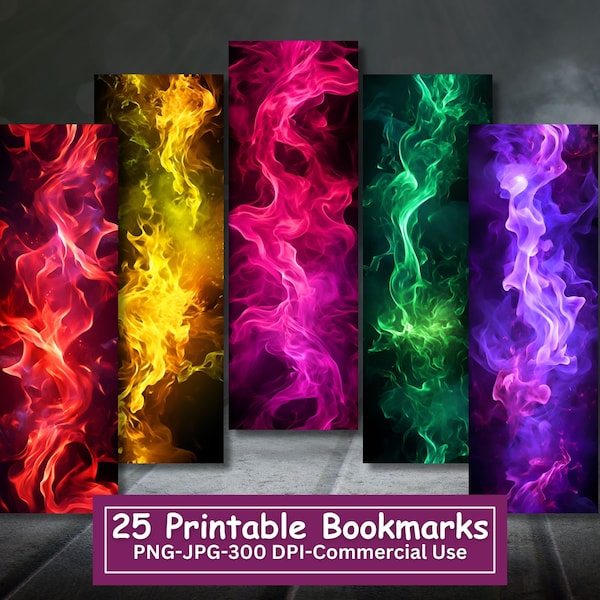 Fire And Flames, Neon Printable Bookmarks Bundle, Set Of 25 PNG/JPG,  Sublimation, Cricut, Silhouette Print And Cut, Commercial Use