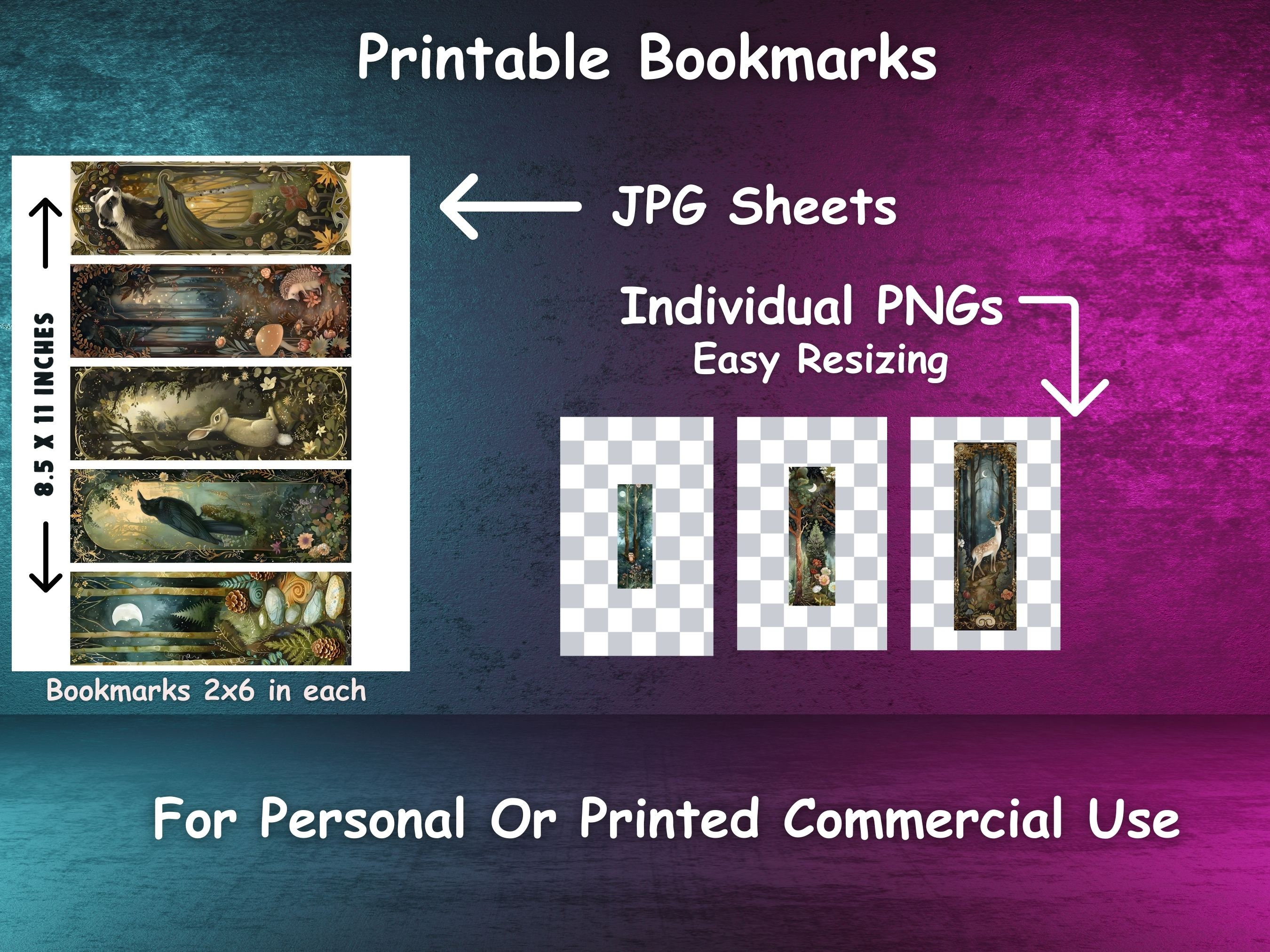 Woodland Animals Printable Bookmarks: Fantasy Forest Designs (PNG/JPG ...