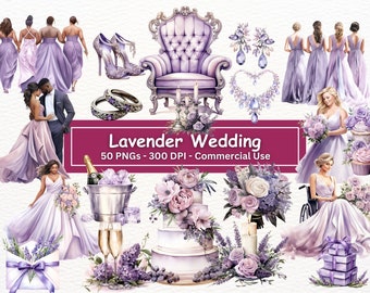 Lavendel Hochzeit Clipart Bundle: 50 PNGs, kommerzielle Nutzung (digitaler Download)
