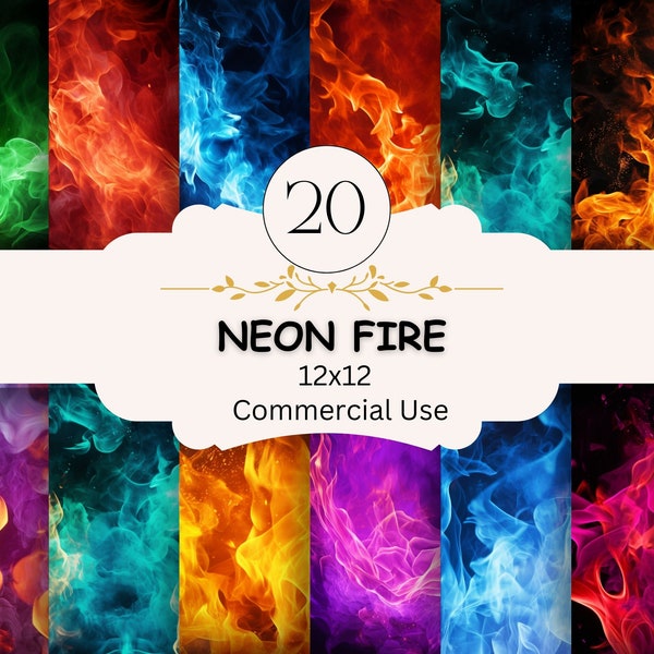 Rainbow Colors Neon Fire Background Texture Bundle, Green, Blue, Red, Orange, Pink, Purple Flames Digital Paper Pack