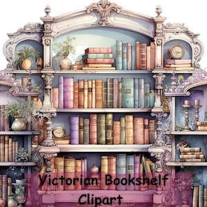 Victorian Bookshelf Clipart, 10 PNGs, Nursery Art, Instant Digital Download, Card Making, Books Clip Art, Digital Paper Craft