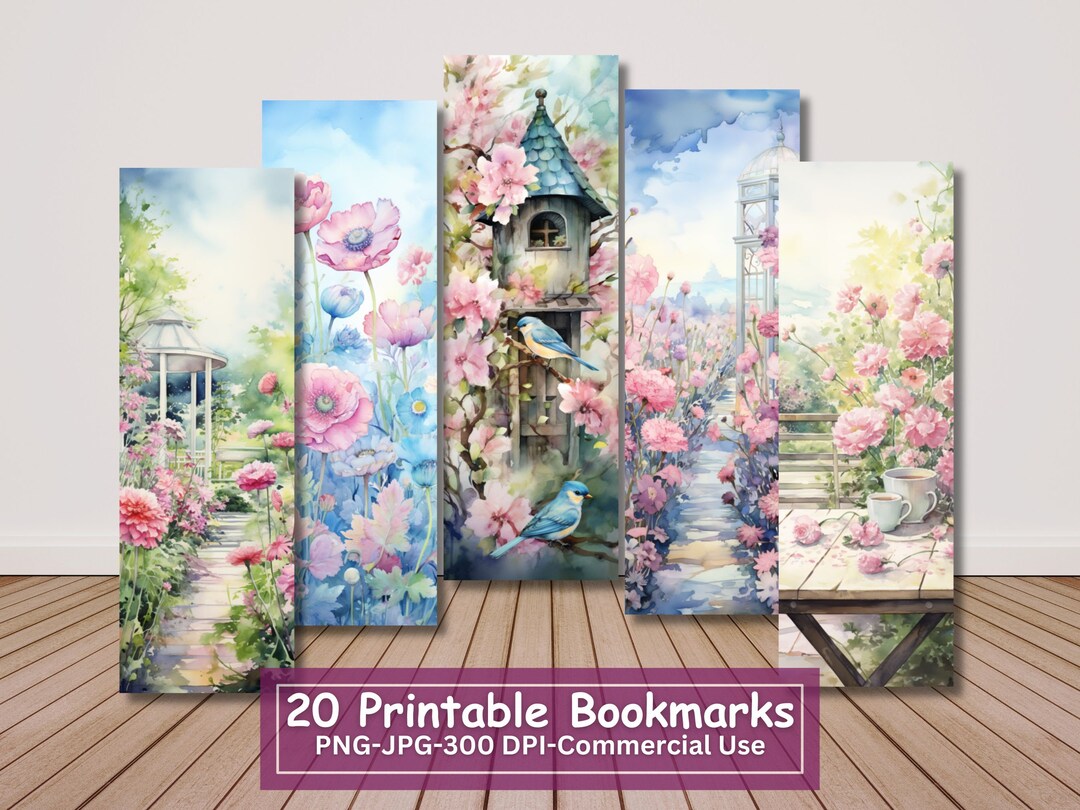 Watercolor Garden Printable Bookmarks Bundle, Set of 20 Pngs, JPG ...