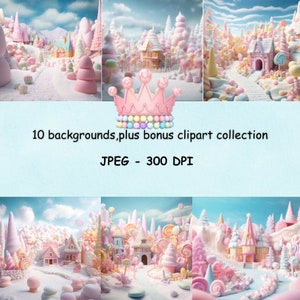 Pastel Candy World Digital Download, Für Kartengestaltung, Einladungen, digitaler Hintergrund für Fotos, 10 Bilder mit Bonus-Cliparts