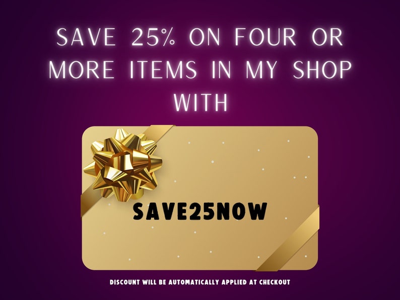 May include: A gold gift card with a gold bow and ribbon. The text on the card reads "SAVE25NOW" and "DISCOUNT WILL BE AUTOMATICALLY APPLIED AT CHECKOUT".
