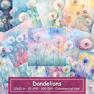 Fantasy Dandelion Junk Journal Paper Bundle, Set Of 32 JPGs,  Fantasy Paper Mixed Media, Scrapbooking, Floral Paper, Digital Download