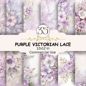 Purple Vintage Victorian Floral Lace Junk Journal Paper Bundle, Fantasy Paper Mixed Media, Scrapbooking, Lavender Paper, Digital Download