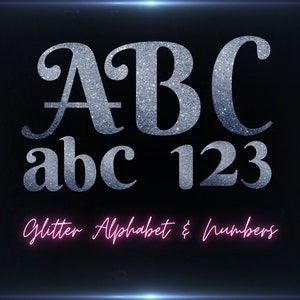 Silver Glitter Letters, Sparkle Clip Art, Letters Alphabet Numbers, Instant Download, Silver Glitter Alphabet, Silver Glitter Numbers, PNG