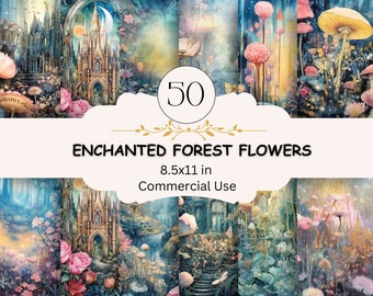 Enchanted Forest Flowers Digital Paper: Scrapbook & Junk Journal (Digital Download)