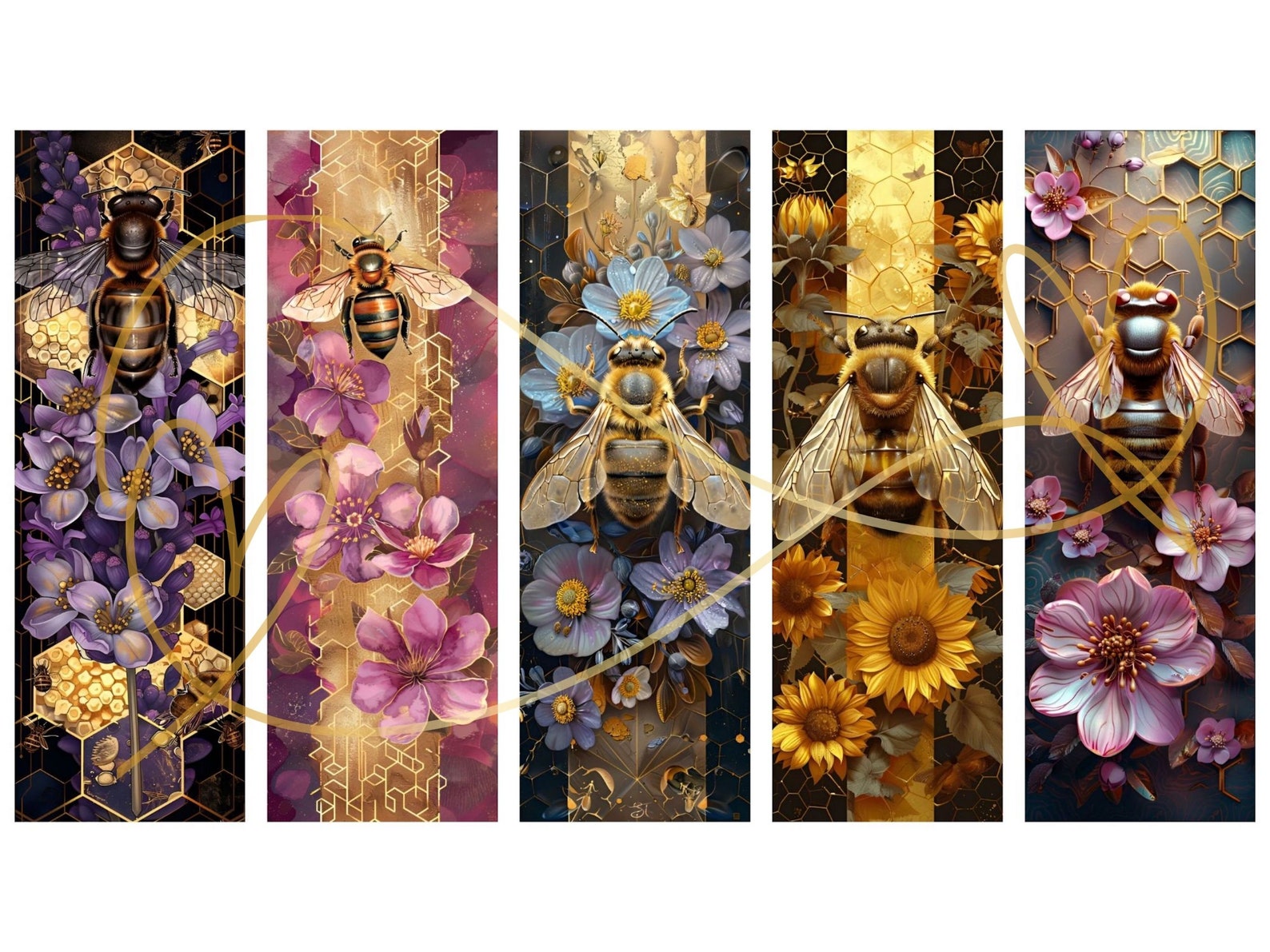 Floral Bee Printable Bookmarks: Fantasy Art, Set of 20 (PNG/JPG) - Etsy