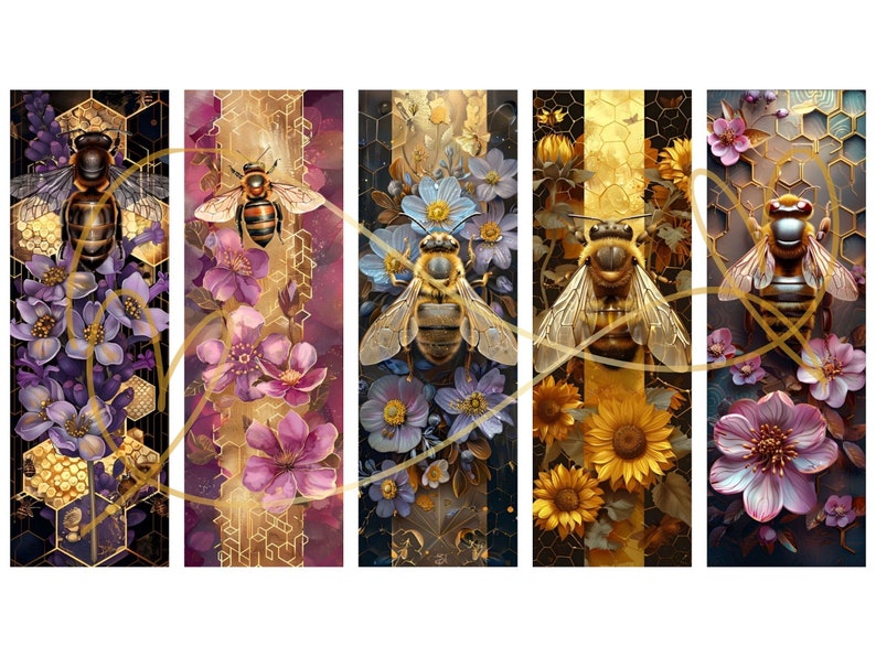 Floral Bee Printable Bookmarks: Fantasy Art, Set of 20 (PNG/JPG) - Etsy
