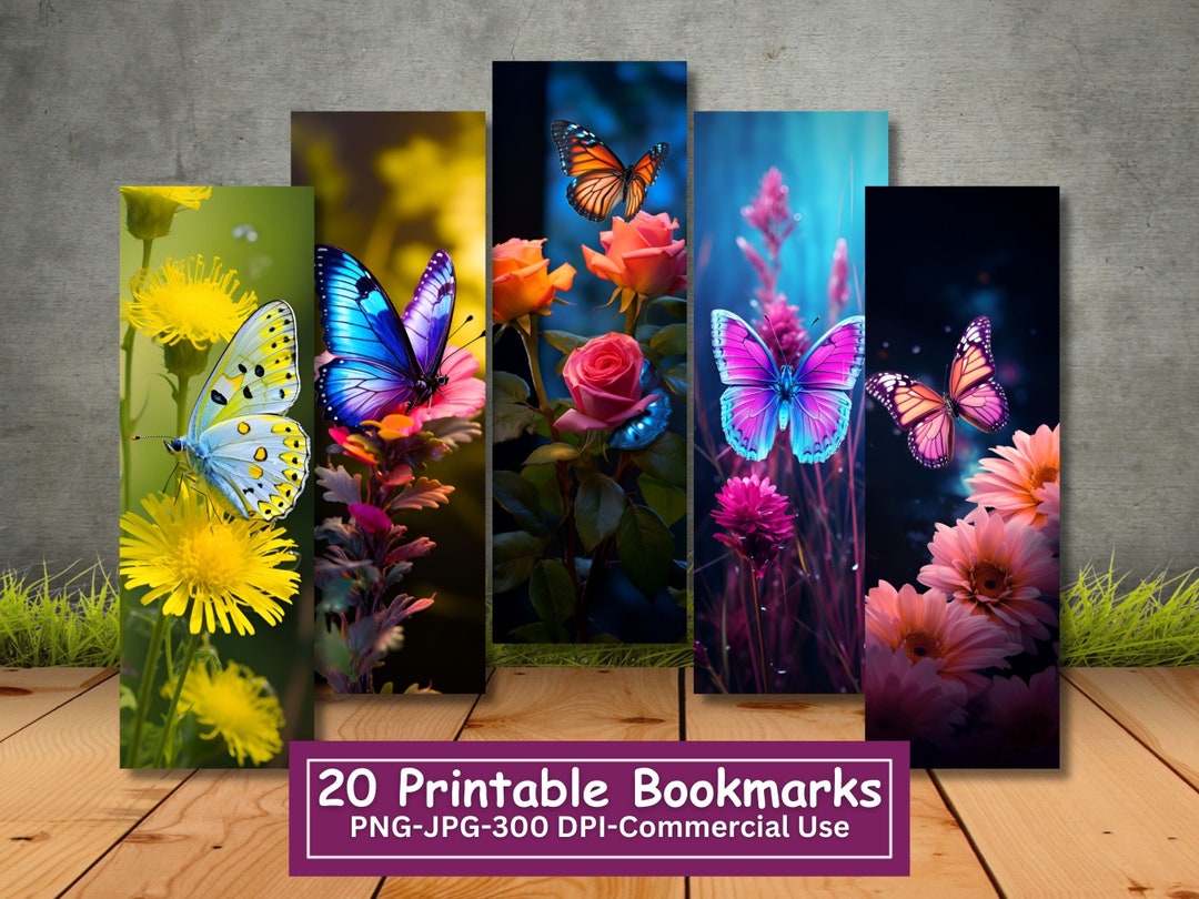Butterfly Flowers Printable Bookmarks: Set of 20 (digital Download) - Etsy