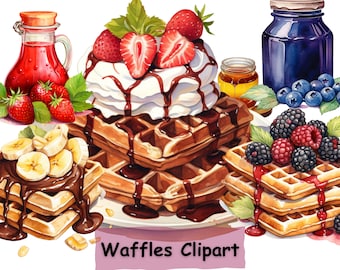 Watercolor Waffles Clipart Bundle: Breakfast Food PNGs (Digital Download)