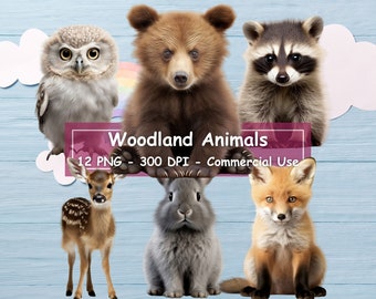 Woodland Animal Nursery Prints: Bear, Deer, Fox, Owl (Set of 12 PNGs) (Digital Download)