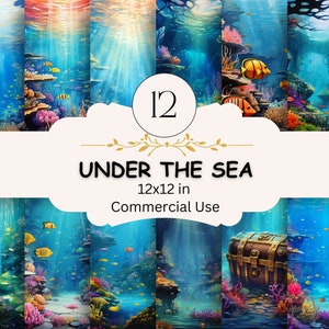 Papel digital submarino encantado con paquete de imágenes prediseñadas de bonificación, Fondo digital bajo el mar, Telón de fondo del océano, Descargar diario basura