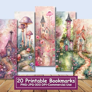 Lot de signets imprimables jardin féerique fantastique, lot de 20 PNG/JPG, sublimation, Cricut, impression et découpe de Silhouette, usage Commercial