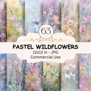 Pastell Wildblumen Digital Paper Bundle, JPG Set von 63, Fantasy Paper Mixed Media, Scrapbooking, Dekorative Schönes Papier, Kommerzielle Nutzung