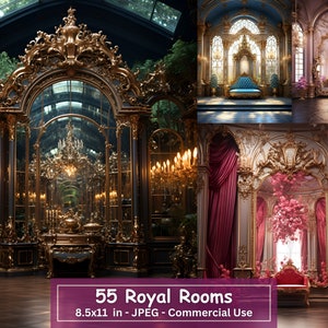 Pacote de fundo digital Royal Room, conjunto de 55 JPG, artesanato em papel digital, diários indesejados, álbum de recortes, colagem, uso comercial