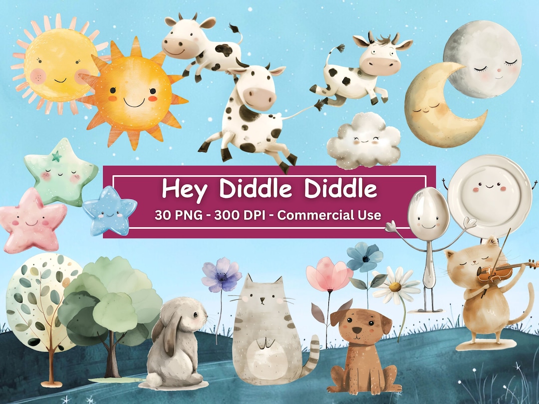 Hey Diddle Diddle Clipart, 30 Pngs, Digital Download, the Cat and the ...