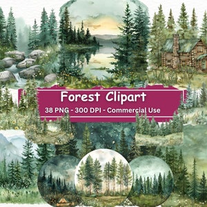 Bos aquarel clipart, PNG set van 38, bomen, bos, groen, transparante achtergrond, kaart maken, collage, digitale papier ambachtelijke