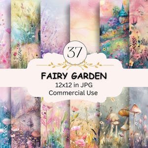 Lot de 37 papiers numériques Jardin de fées, 37 JPG, papier floral de conte de fées enchanté, maisons de fées, champignons, fleurs, journal indésirable, scrapbooking