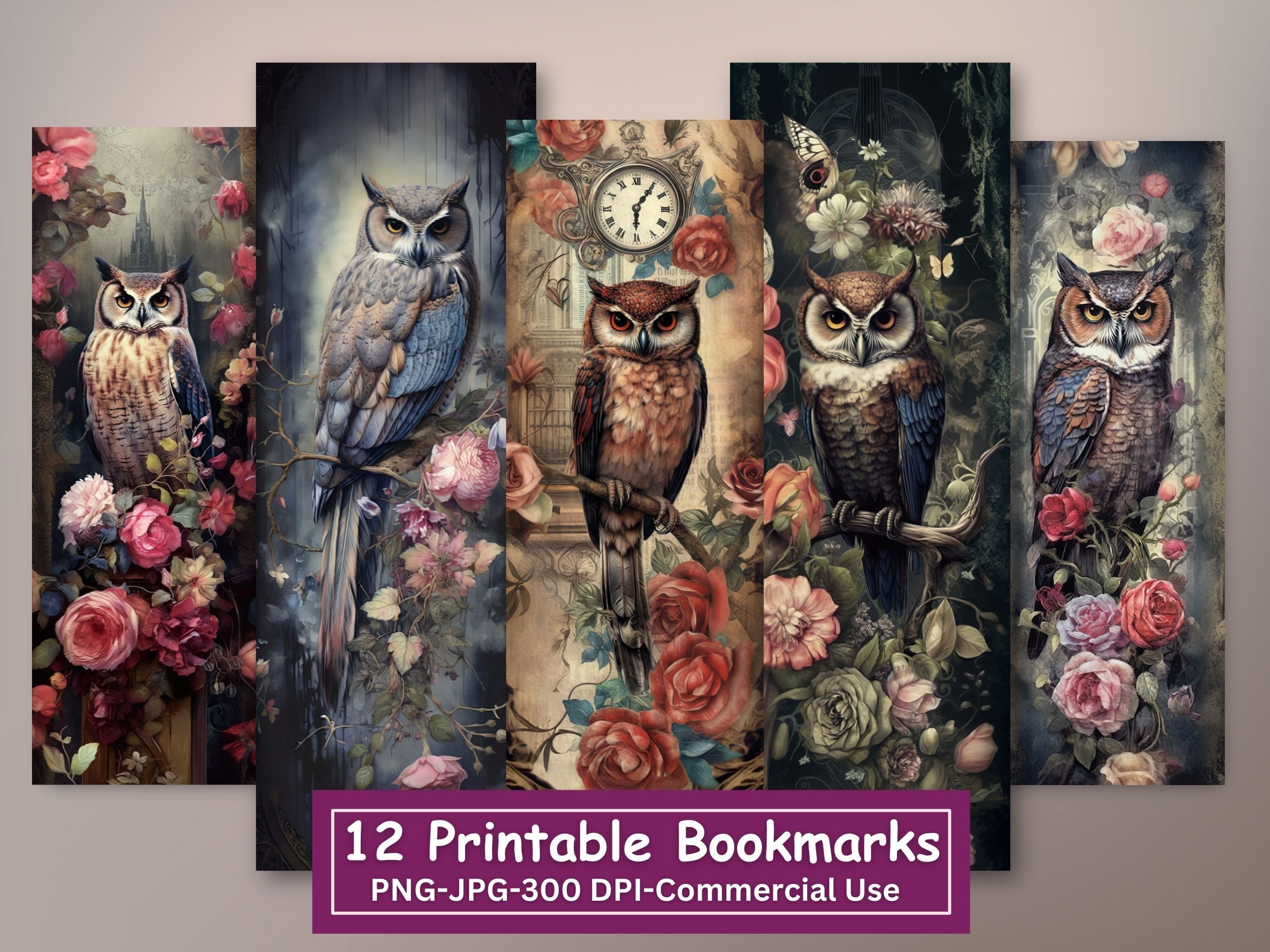 Vintage Fantasy Owl Bookmark Set (Digital Download)