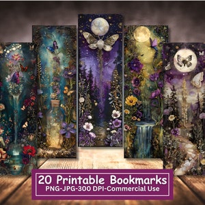 Bundle de signets imprimables papillon de nuit céleste, lot de 20 PNG/JPG, sublimation de lune fantaisie florale, Cricut, impression et découpe de Silhouette