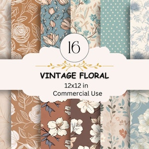 Vintage Floral Digital Paper Bundle, Flowers And Lace Paper Pack Of 16 JPGs, Vintage Floral Journal Pages,Scrapbooking Pages, Commercial Use