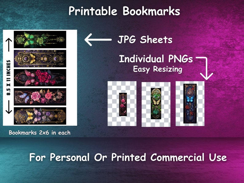 Butterfly Roses Printable Bookmarks: Fantasy Floral Set of 20 (PNG/JPG ...