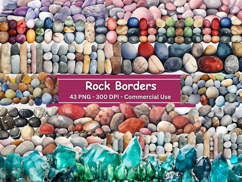 Watercolor Rock & Crystal Borders Clipart: Scrapbooking PNG Set ...