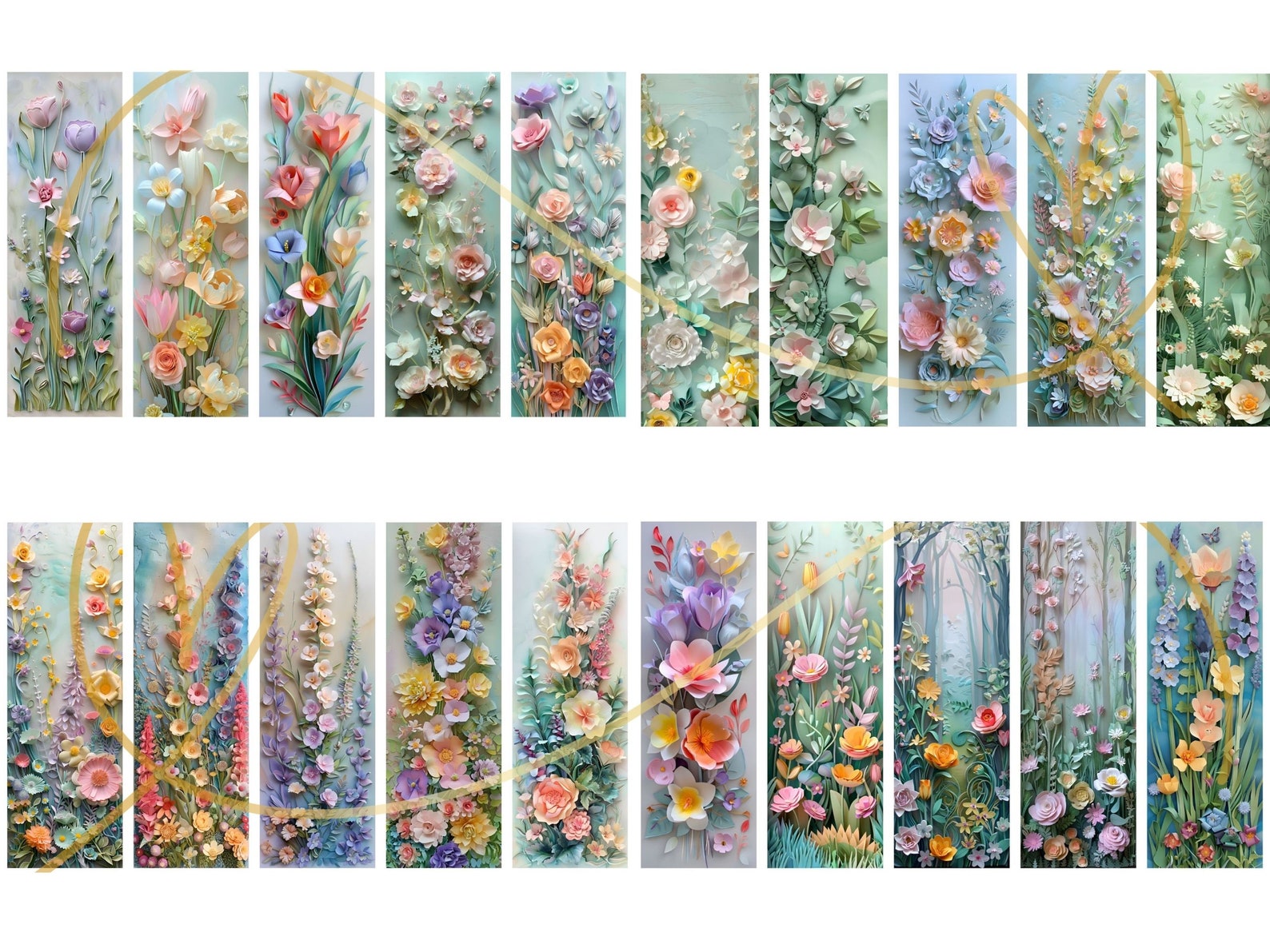 Pastel Floral Bookmarks: 3D Flower Designs, Set of 20 (PNG/JPG Digital ...