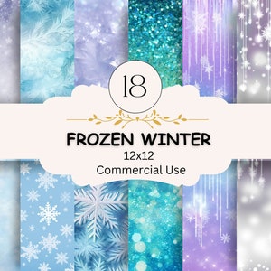 Pacchetto di carta digitale Frozen Winter, fiocchi di neve, neve, ghiaccio, Frozen, set di modelli di carta digitale, scrapbooking, creazione di biglietti, download digitale