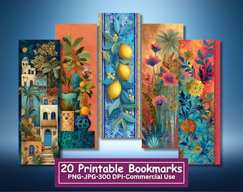 Paquete de marcapáginas imprimibles de verano mediterráneo, set de marcapáginas de sublimación, uso comercial