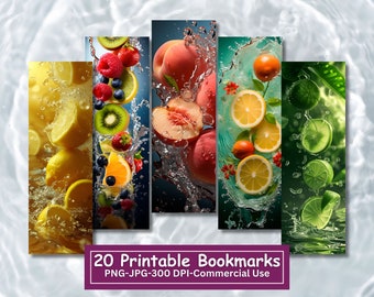 Marcapáginas imprimibles de frutas: Melocotón, Limón, Lima, Kiwi (Descarga digital)