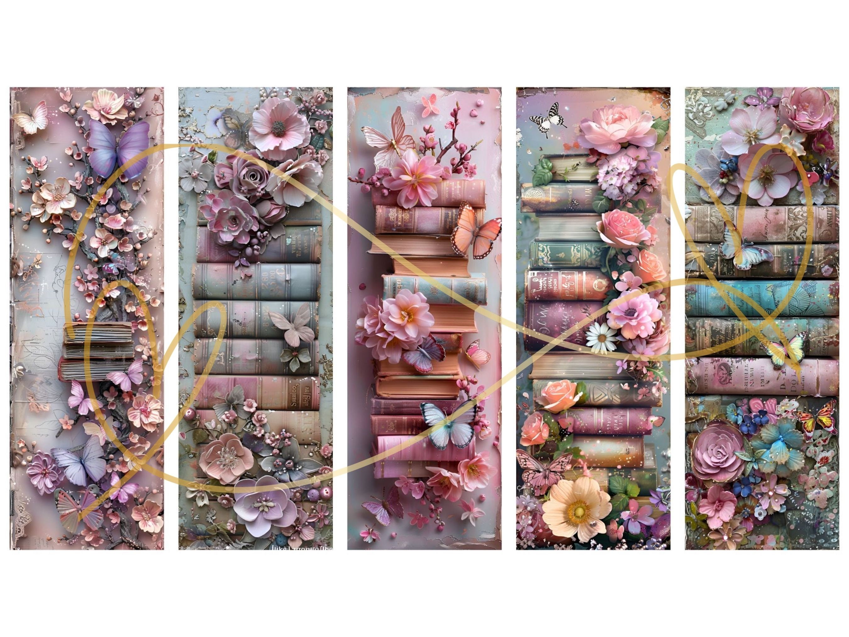 Floral Butterfly Book Stack Printable Bookmarks (set of 20) (digital ...