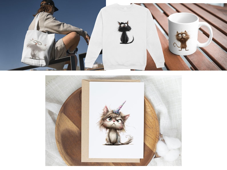Roliga katter clipart-paket: 35 udda PNG-illustrationer (digital nedladdning) bild 3