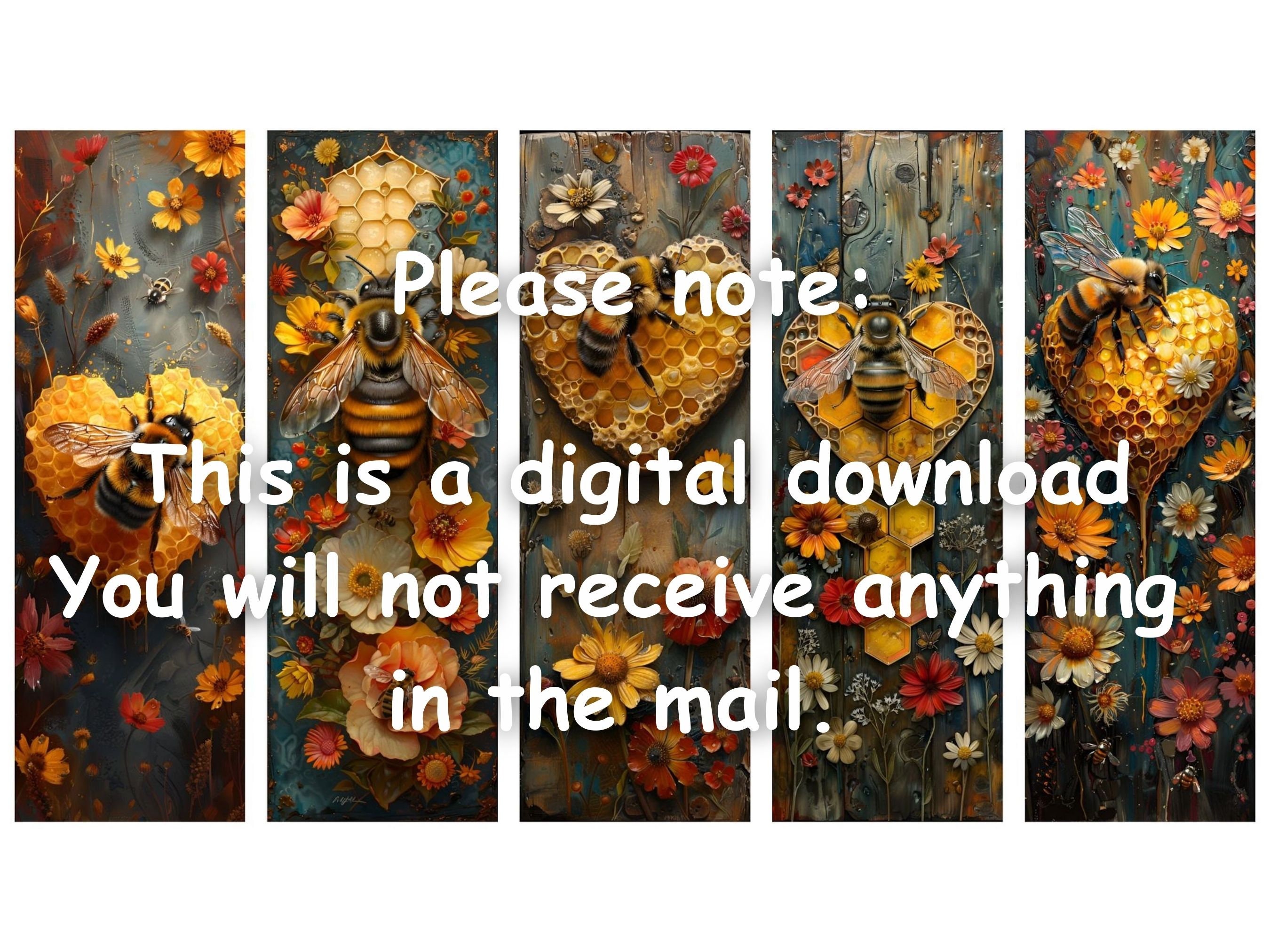 Floral Bee Honeycomb Hearts Printable Bookmarks: PNG/JPG Bundle ...