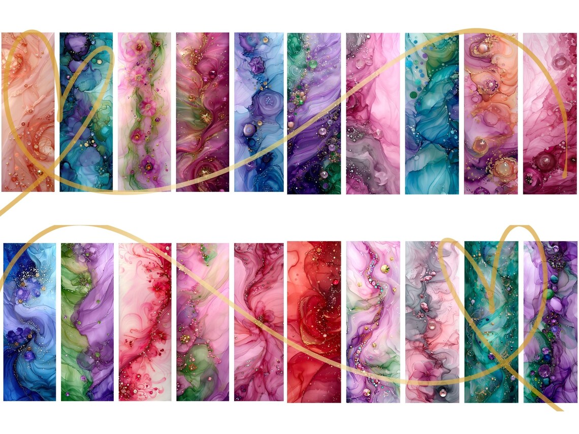 Alcohol Ink Floral Bookmarks: Printable PNG/JPG Designs (commercial Use ...