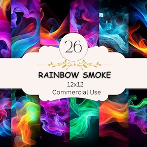 Regenbogen Rauch Hintergrund digitales Papier Bündel, abstrakt druckbar für Scrapbooking, hell, bunt, Neon Trendy Rauch, digitaler Download