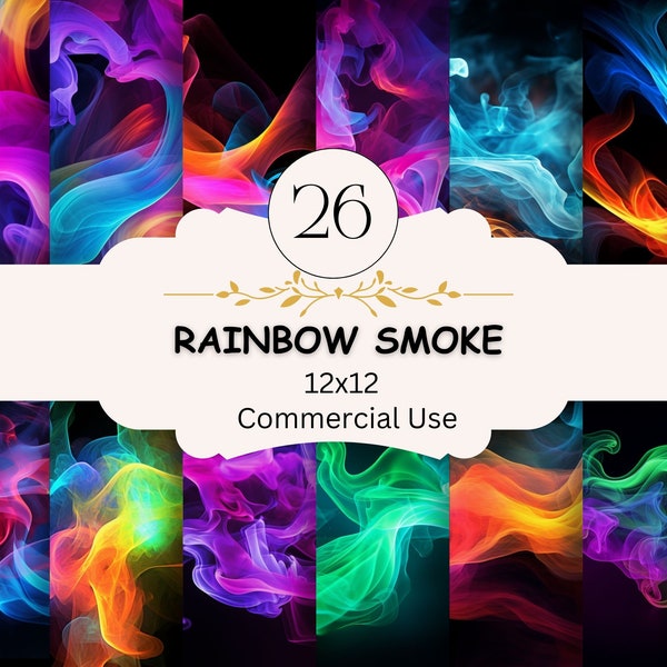 Rainbow Smoke Background Digital Paper Bundle, Abstract Printable For Scrapbooking, Bright, Colorful, Neon Trendy Smoke, Digital Download