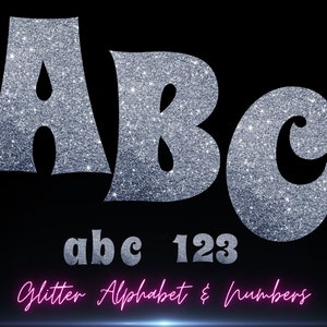 Silver Glitter Letters, Sparkle Clip Art, Letters Alphabet Numbers, Instant Download, Silver Glitter Alphabet, Silver Glitter Numbers, PNG