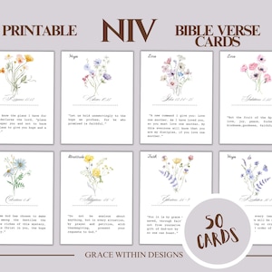 Ensemble imprimable de 50 cartes de versets bibliques VNI Écriture sainte affirmation pont cartes de prière quotidienne dévotion foi encouragement téléchargement numérique