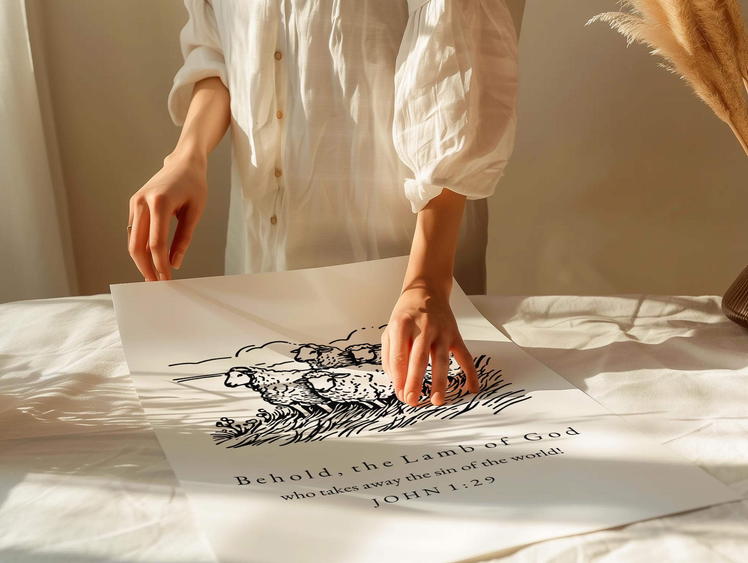 Behold the Lamb of God Print, John 1:29, Christian Easter Art, Easter