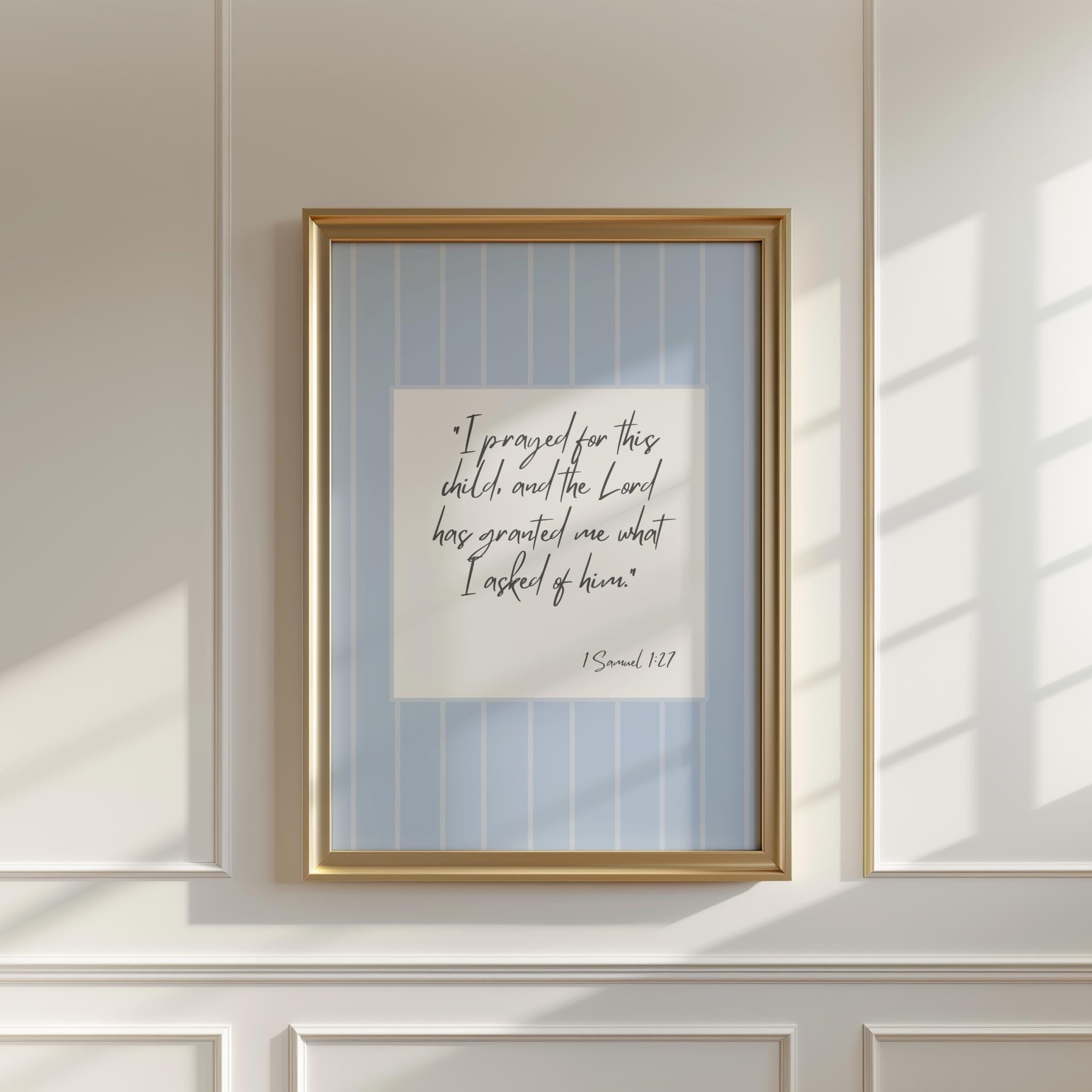 1 Samuel 1:27 Wall Print, I Prayed For This Child, Christian Boy Nursery Art, Vintage Nursery Art Bible, Blue Nursery Print, Kids Room Decor
