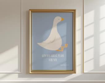 Silly Goose Print, Christian Nursery Decor, Kids Bible Verse Wall Art, Farm Animal Printable, Kids Room Prints, Digital Download