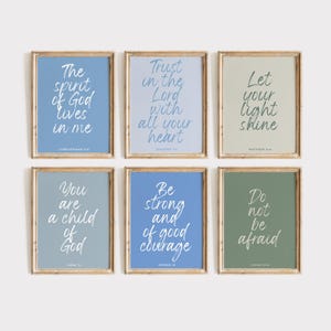 Set of 6 Boy Nursery Bible Verse Prints, Colorful Religious Art, Kids Room Artwork, Scripture Wall Art, Christian Wall Decor