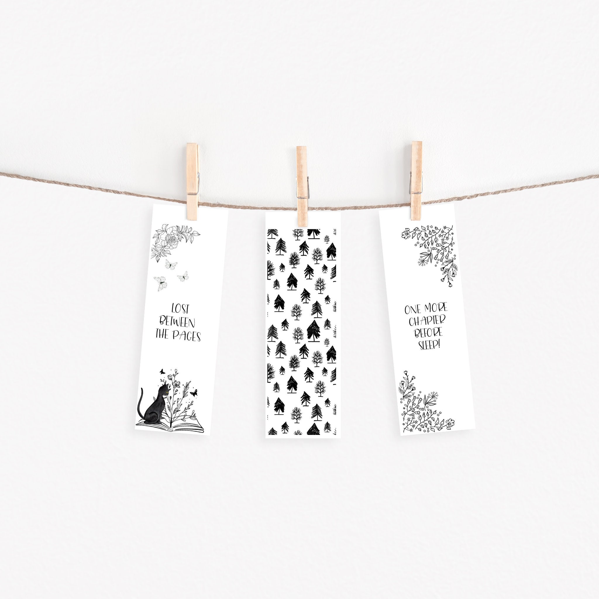 Watercolor Black and White Printable Bookmarks Digital - Etsy
