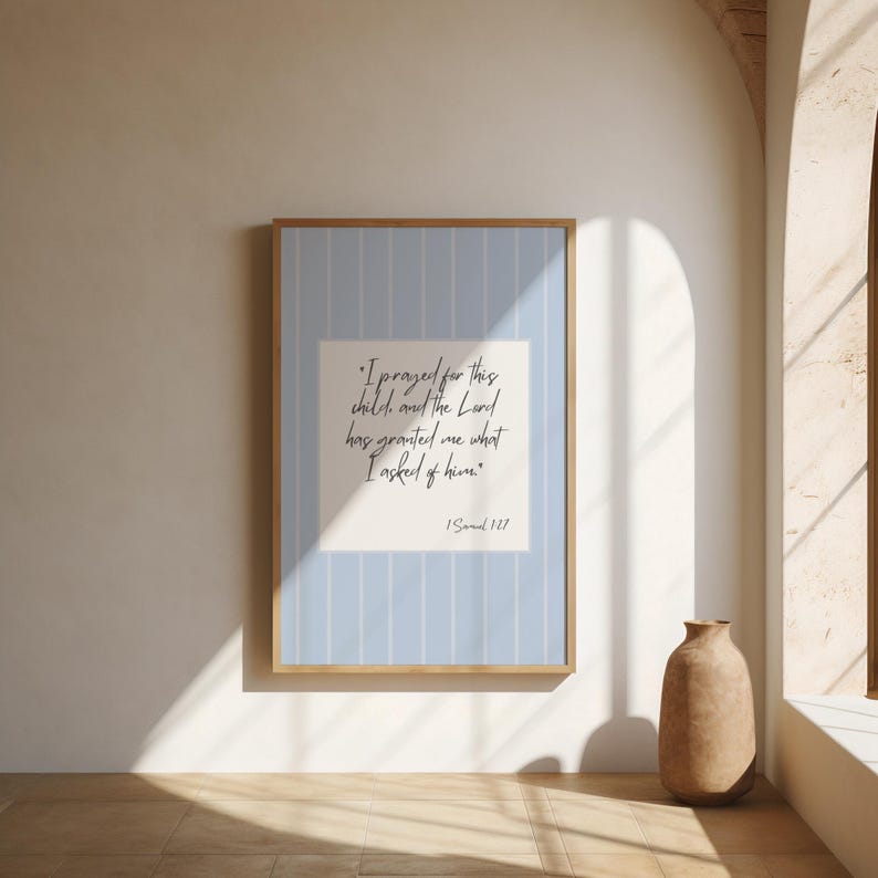 Vintage nursery printable for baby boys with meaningful Christian scripture design.
